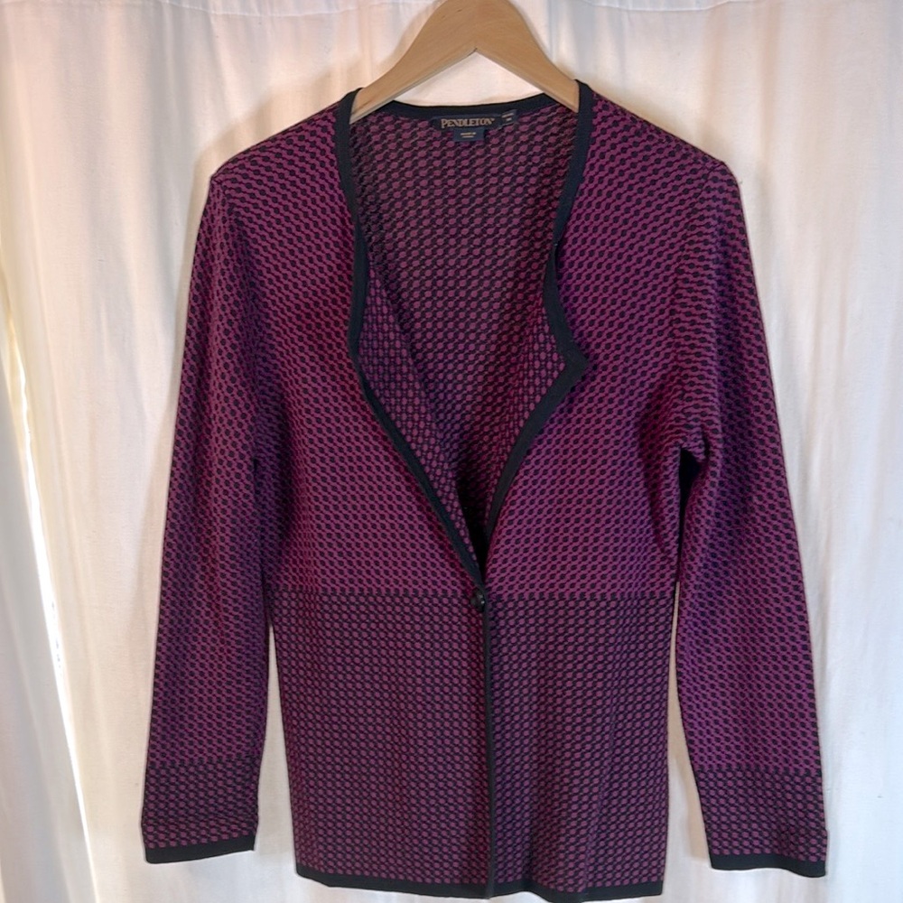 Pendleton Women's Burgundy and Black Cotton Cardigan
